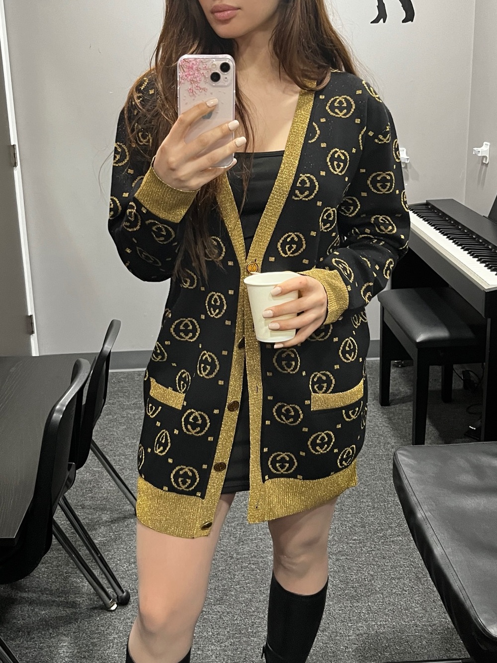 Gucci Black and Gold Logo Knit Cardigan - Picture 1 of 4